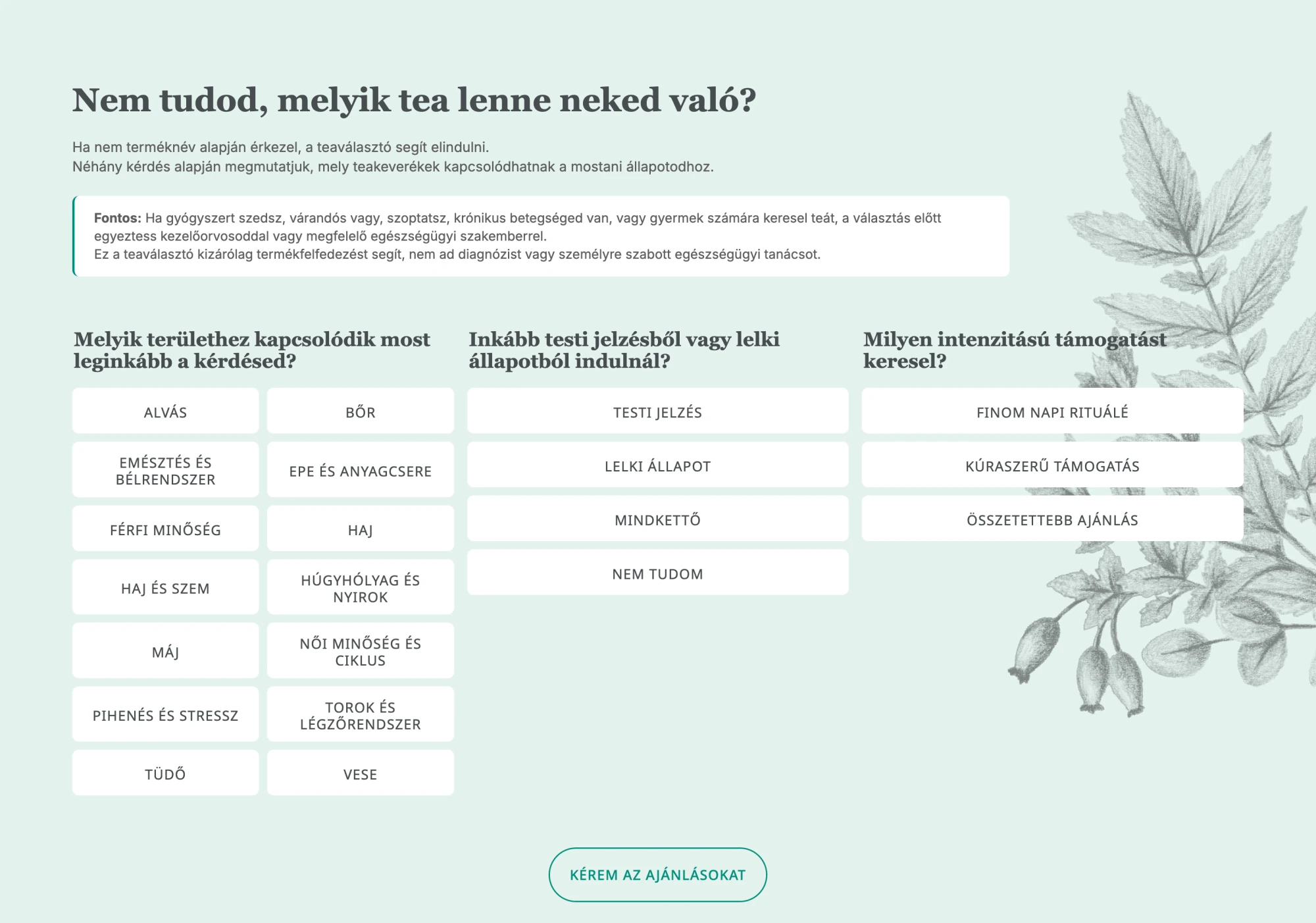 Teaválasztó – Interaktív degédlet látogatóknak