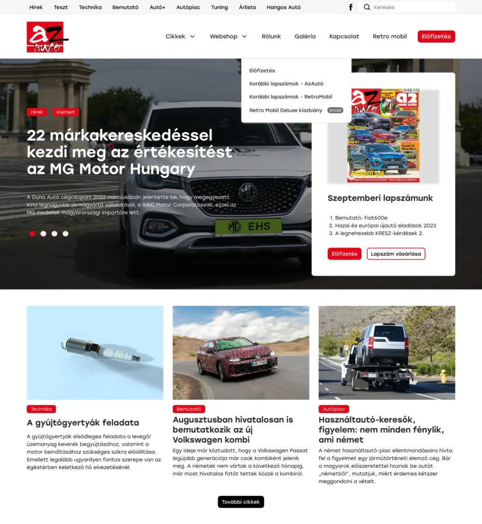 Azautó UI design és weboldalkészítés hírportál