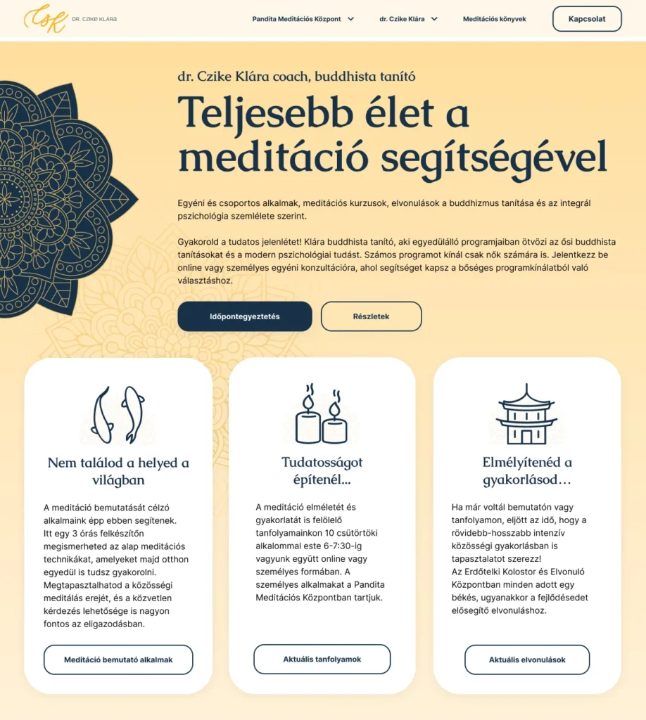 Meditáció oktató webdesign és weboldal készítés