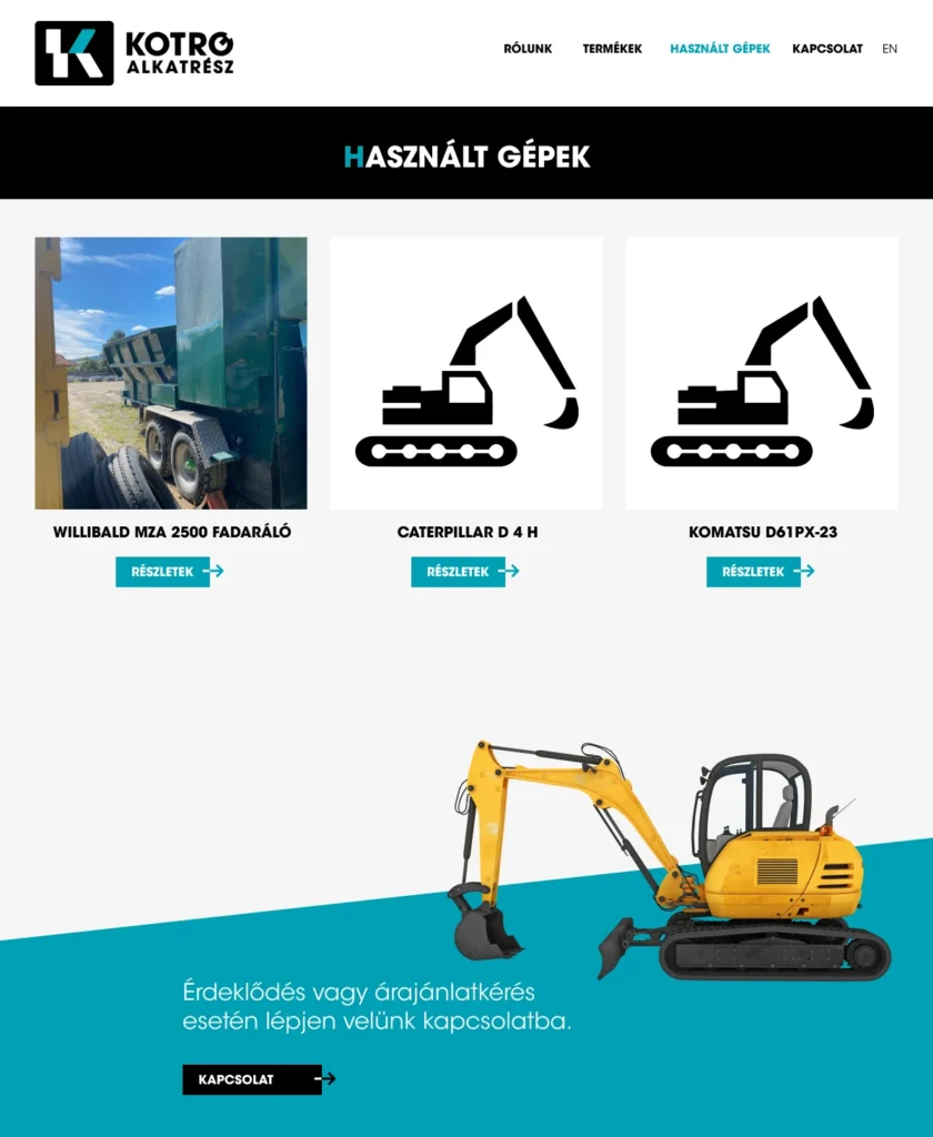 Kotrógép desgintervezés és weboldal fejlesztés