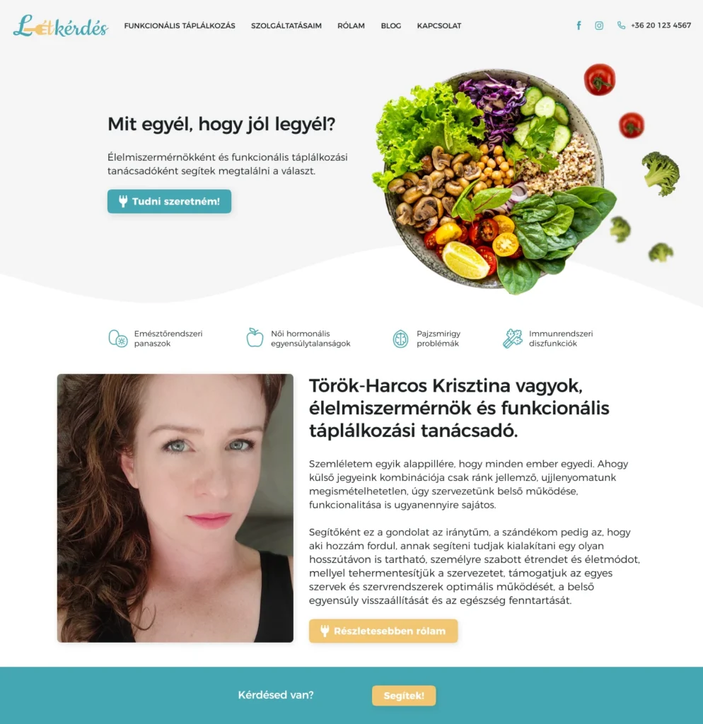 Funkcionális étkeuési tanácsadó weboldal tervezés és weboldal készítés